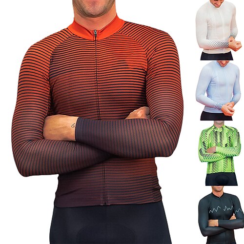 

21Grams Men's Cycling Jersey Long Sleeve Bike Jersey Top with 3 Rear Pockets Mountain Bike MTB Road Bike Cycling Breathable Quick Dry Moisture Wicking Reflective Strips Black Green Red Spandex Sports