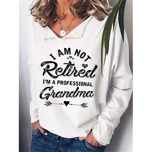 

Women's T shirt Tee White Letter Print Long Sleeve Home Basic V Neck Regular