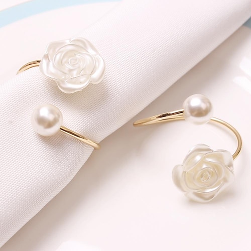 

valentine's day wedding pearl napkin buckle rose flower creative round pearl napkin ring model room hotel paper napkin ring
