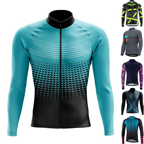 

21Grams Men's Cycling Jersey Long Sleeve Bike Jersey Top with 3 Rear Pockets Mountain Bike MTB Road Bike Cycling Breathable Quick Dry Moisture Wicking Reflective Strips Black Green Burgundy Polka Dot