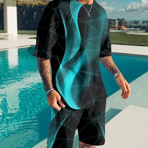 

Men's Shorts and T Shirt Set T-Shirt Outfits Color Block Graphic Prints Crew Neck Black 3D Print Outdoor Street Short Sleeve 3D Print Clothing Apparel 2pcs Basic Classic Comfortable Big and Tall