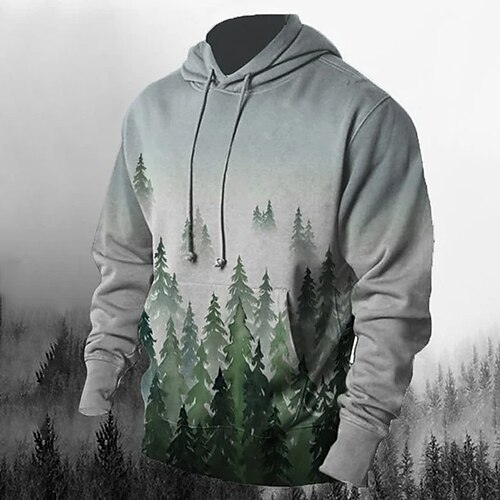 

Men's Pullover Hoodie Sweatshirt Gray Hooded Tree Graphic Prints Print Daily Sports 3D Print Basic Streetwear Designer Spring & Fall Clothing Apparel Hoodies Sweatshirts