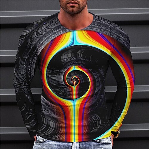 

Men's T shirt Tee Abstract Graphic Prints Crew Neck Green Blue Red 3D Print Outdoor Street Long Sleeve Print Clothing Apparel Basic Sports Designer Casual
