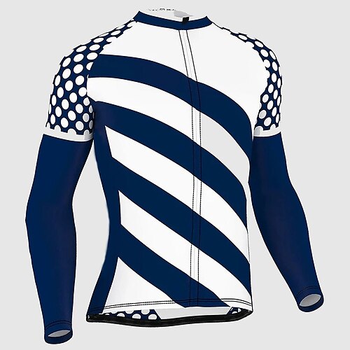 

21Grams Men's Cycling Jersey Long Sleeve Bike Jersey Top with 3 Rear Pockets Mountain Bike MTB Road Bike Cycling Breathable Quick Dry Moisture Wicking Reflective Strips Dark Navy Red Blue Spandex