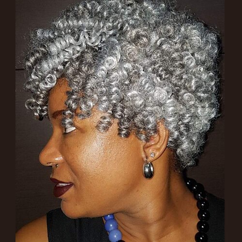 

Synthetic Wig Afro Curly With Bangs Wig 10 inch Grey Synthetic Hair 8-9 inch Women's Cool Faux Locs Wig Fluffy Gray