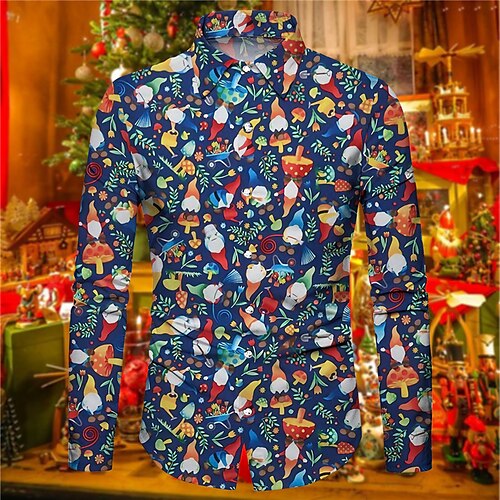 

Men's Shirt Santa Claus Graphic Prints Turndown Green Blue 3D Print Christmas Street Long Sleeve Button-Down Print Clothing Apparel Fashion Designer Casual Soft