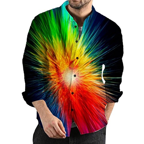 

Men's Shirt Gradient Graphic Prints Turndown Blue Purple Rainbow Red 3D Print Outdoor Street Long Sleeve Button-Down Print Clothing Apparel Fashion Designer Casual Breathable