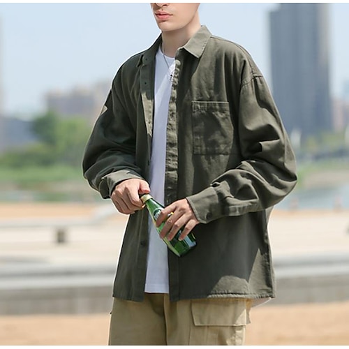 

Men's Cargo Shirt Casual Shirt Solid Color Turndown Green Black Gray White Casual Daily Clothing Apparel Casual