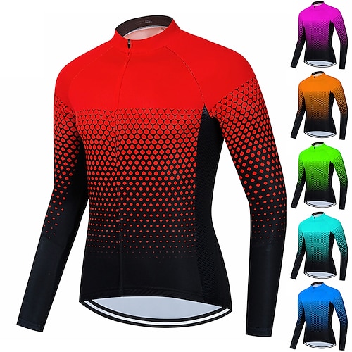 

21Grams Men's Cycling Jersey Long Sleeve Bike Jersey Top with 3 Rear Pockets Mountain Bike MTB Road Bike Cycling Breathable Quick Dry Moisture Wicking Reflective Strips Green Sky Blue Orange Spandex