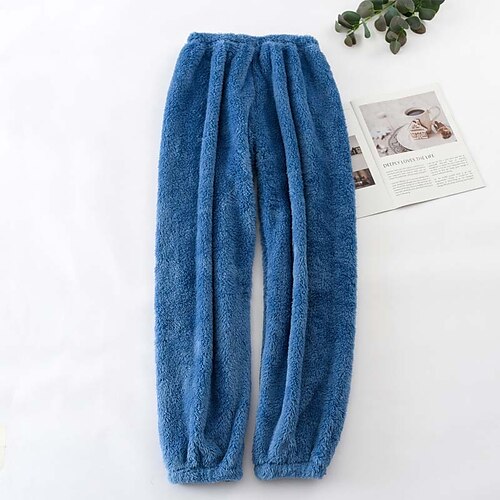 

Men's Loungewear Flannel Pajama Pants Lounge Pants Pure Color Simple Plush Home Daily Flannel Warm Breathable Long Pant Pant Elastic Waist Winter Blue Navy Blue