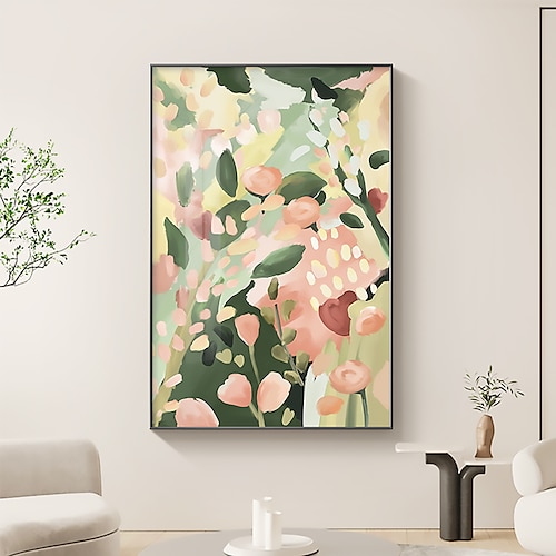 

Handmade Oil Painting Canvas Wall Art Decor Abstract Colorful Plant and Flower Painting Original Minimalist Painting for Home Decor With Stretched Frame/Without Inner Frame Painting