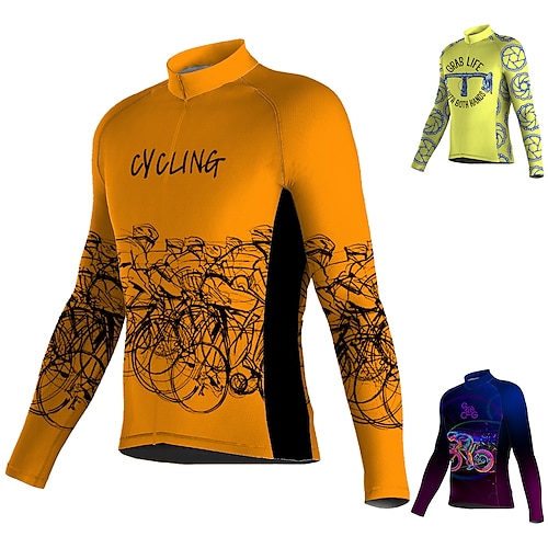 

Men's Cycling Jersey Long Sleeve Bike Jersey Top with 3 Rear Pockets Mountain Bike MTB Road Bike Cycling Breathable Quick Dry Moisture Wicking Reflective Strips Yellow Orange Blue Graphic Spandex