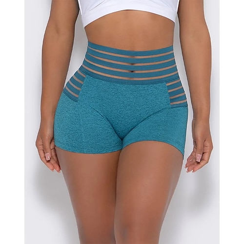 

Women's Yoga Shorts Mesh Patchwork Tummy Control Butt Lift High Waist Yoga Fitness Gym Workout Shorts Bottoms Purple Blue Spandex Sports Activewear High Elasticity Skinny