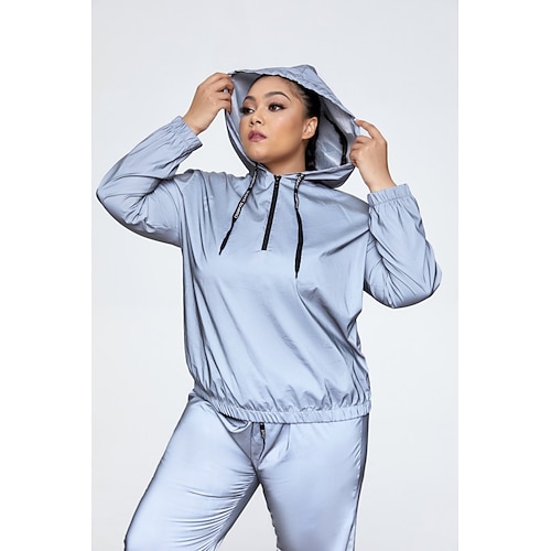 

Fall/Winter 2021 Oversize Sports Fitness Suit Women's Fluorescent Reflective Trend Grey Running Top Hooded Zipper Long Sleeve