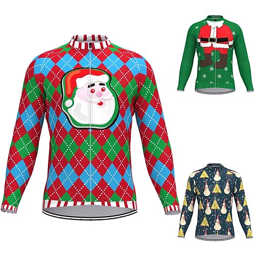 

Men's Cycling Jersey Long Sleeve Bike Jersey Top with 3 Rear Pockets Ugly Christmas Funny Christmas Mountain Bike MTB Road Bike Cycling Breathable Quick Dry Moisture Wicking Reflective Strips Blue