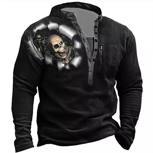 

Men's Sweatshirt Pullover Black Standing Collar Skull Graphic Prints Zipper Print Daily Sports Holiday 3D Print Basic Streetwear Designer Spring & Fall Clothing Apparel Hoodies Sweatshirts