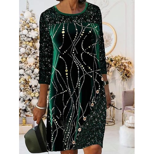 

Women's Christmas Velvet Dress Sequin Dress Shift Dress Midi Dress Dark Green Long Sleeve Graphic Sequins Winter Fall Spring Crew Neck Fashion Christmas Wedding Guest 2022 S M L XL 2XL