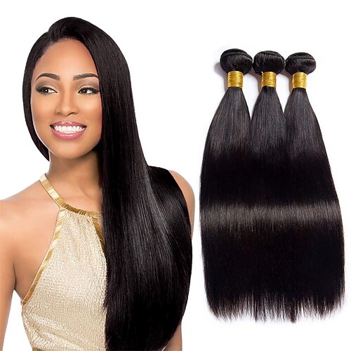 

Straight Hair Bundles Human Hair 10 12 14 Inch Weave Unprocessed Virgin Weave Hair Human Bundles for Women Brazilian Human Hair Bundles Extensions Natural Black Color