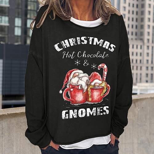 

Women's Sweatshirt Pullover Basic Black Blue Khaki Gnome Christmas Round Neck Long Sleeve S M L XL 2XL 3XL