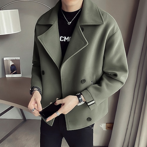 

Men's Winter Coat Wool Coat Overcoat Peacoat Daily Wear Going out Winter Fall Polyester Thermal Warm Washable Outerwear Clothing Apparel Fashion Warm Ups Solid Colored Pocket Lapel Single Breasted