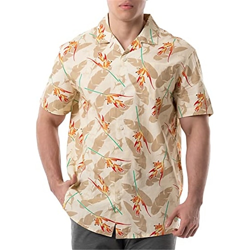 

Men's Shirt Graphic Prints Leaves Turndown Blue Khaki Royal Blue 3D Print Outdoor Street Short Sleeve Button-Down Print Clothing Apparel Tropical Designer Casual Hawaiian