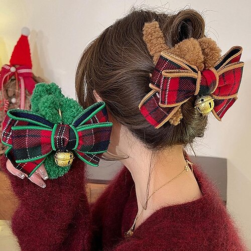 

1PC Women's Girls' Hair Claws Hair Claw For Christmas Holiday Bowknot Fabric Green Red Beige