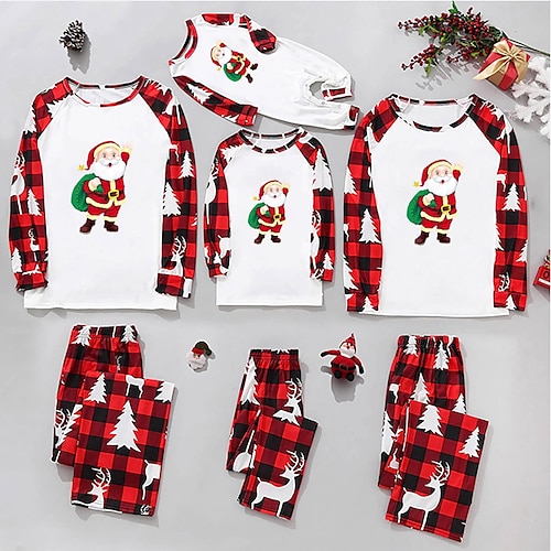 

Christmas Pajamas Family Santa Claus Elk Christmas Tree Home Crewneck Green Black Blue Long Sleeve Basic Matching Outfits