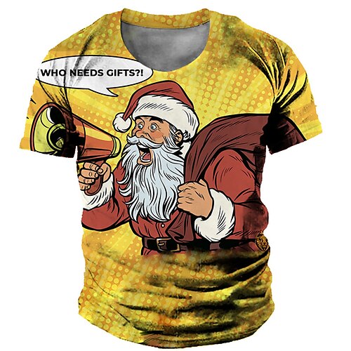 

Men's T shirt Tee Santa Claus Graphic Prints Crew Neck Light Yellow Yellow 3D Print Outdoor Christmas Short Sleeve Print Clothing Apparel Vintage Sports Designer Casual