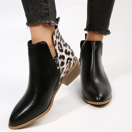 

Mujer Botas Botines chelsea Tallas Grandes Diario Botines Botines Invierno Talón de bloque Dedo Puntiagudo Casual Minimalismo Cuero PU Cremallera Leopardo Negro