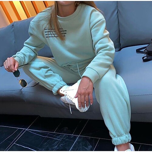 

Women's Sweatshirt Tracksuit Pants Sets Sweatpants Joggers Streetwear Green Purple Sports Outdoor Casual Letter Drawstring Stand Collar S M L XL