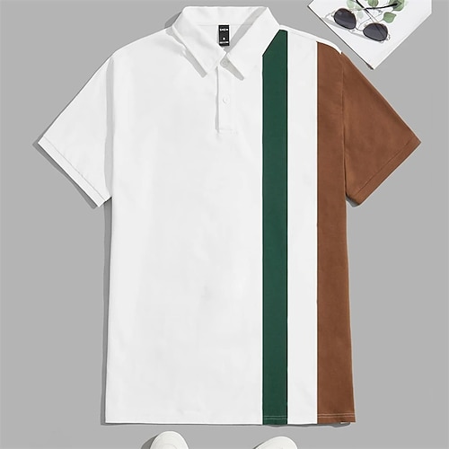 

Herre POLO Trøje Golftrøje Gade Afslappet Polo krave Kortærmet Mode Afslappet Farveblok Grafiske tryk Knap foran Knap ned Sommer Regulær Blå Brun Grøn POLO Trøje
