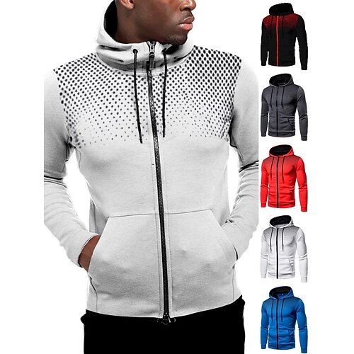 

Men's Hoodie Pocket Full Zip Long Sleeve Hoodie Athletic Athleisure Thermal Warm Breathable Soft Running Jogging Training Sportswear Activewear Polka Dot Dark Grey Blue Red / Micro-elastic