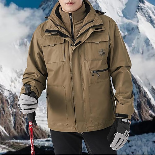

Men's Hiking 3-in-1 Jackets Ski Jacket Waterproof Hiking Jacket Fleece Winter Outdoor Thermal Warm Waterproof Windproof Fleece Lining Outerwear Trench Coat Top Hunting Ski / Snowboard Fishing Black