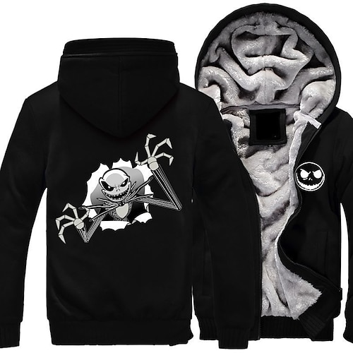 

Herren Fleecejacke Kapuzenshirt mit durchgehendem Reißverschluss Fleece-Hoodie Sherpa-Jacke Dicke Hoodies Schwarz Mit Kapuze Totenkopf Motiv Grafik-Drucke Skelett Zip Bedruckt Sport Natur Täglich