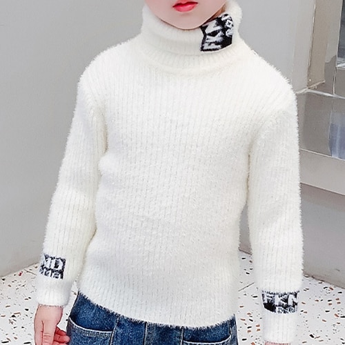 

Bambino (1-4 anni) Da ragazzo Maglione a collo alto Tinta unica Manica lunga Esterno Di tendenza Nero Inverno Vestiti 3-7 anni