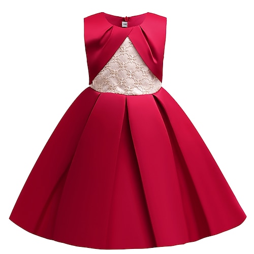 

Toddler Girls' Party Dress Solid Color Party Dress Knee-length Dress Performance Embroidered Short Sleeve Adorable Dress 3-7 Years Fall Purple Red / Spring
