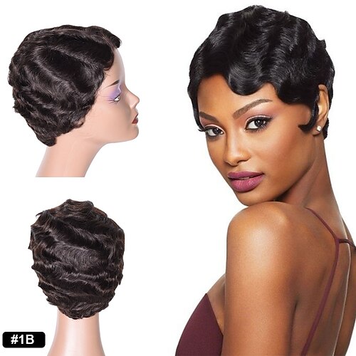 

Ishow Brazil Human Hair Europe And The United States Retro Short Head Cover 150 Density Of A Variety Of Colors Elf Short Head Cover