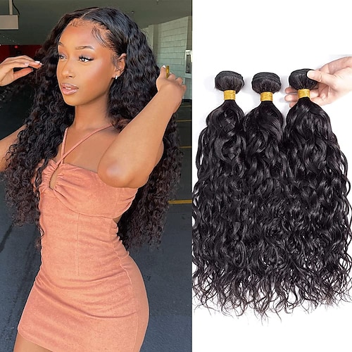 

Human Hair Bundles Water Wave 4 Bundles Human Hair 10A Brazilian Deep Curly Bundles100% Unprocessed Virgin Brazilian Human Hair Weave Bundles