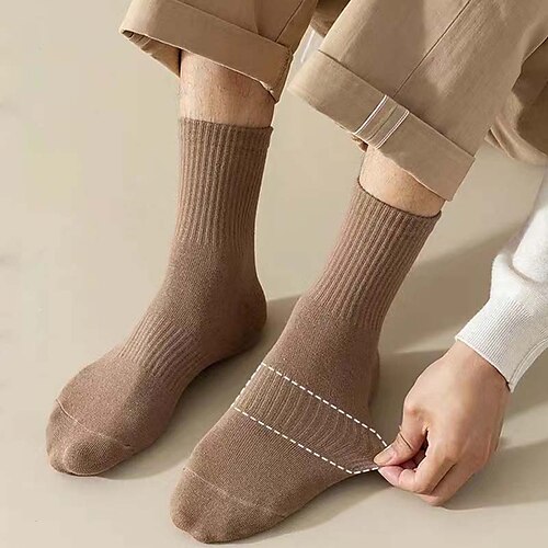 

Men's 5 Pairs Socks Crew Socks Casual Socks Fashion Comfort Cotton Solid Colored Casual Daily Medium Fall Winter Black Camel