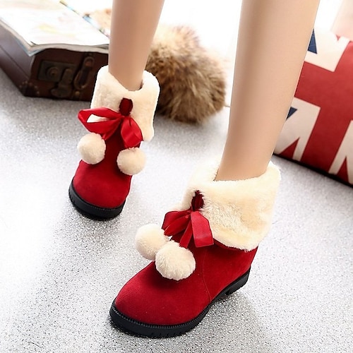 

Women's Boots Christmas Snow Boots Plus Size Booties Ankle Boots Winter Low Heel Round Toe Casual PU Leather Loafer Solid Colored Black Red