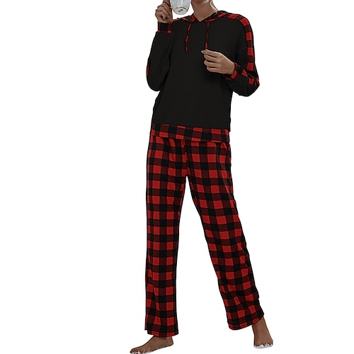 

Women's Christmas Pjs Loungewear Sets Grid / Plaid Fashion Sport Comfort Home Street Daily 0Breathable Hoodie Long Sleeve Hoodie Pant Pocket Fall Spring Black Red