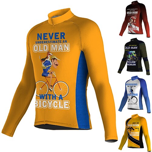 

21Grams Men's Cycling Jersey Long Sleeve Bike Jersey Top with 3 Rear Pockets Mountain Bike MTB Road Bike Cycling Breathable Quick Dry Moisture Wicking Reflective Strips Black Yellow Orange Graphic