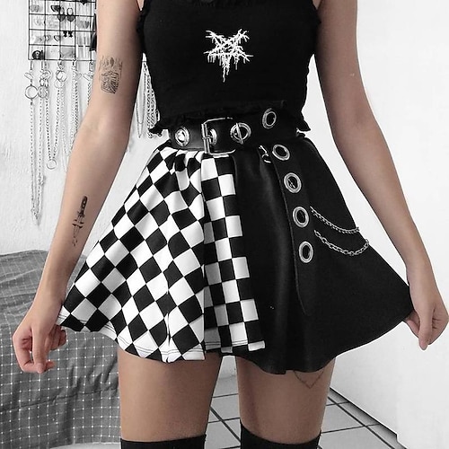 

Women's Skirt Gothic Dress Mini Polyester Black Skirts Rivet Punk & Gothic S M L