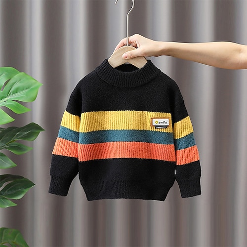 

Toddler Boys Sweater Geometric Long Sleeve Crewneck Casual Adorable Black Winter Clothes 7-13 Years