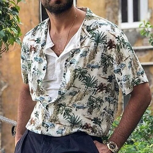 

Men's Shirt Coconut Tree Graphic Prints Turndown Beige 3D Print Outdoor Street Short Sleeve Button-Down Print Clothing Apparel Tropical Designer Hawaiian Comfortable