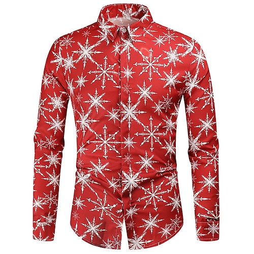 

Men's Shirt Elk Snowflake Turndown Black Red 3D Print Christmas Street Long Sleeve Button-Down Print Clothing Apparel Fashion Designer Casual Soft