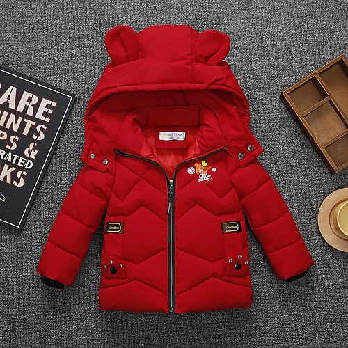 

Toddler Boys Hoodie Jacket Outerwear Solid Color Cartoon Long Sleeve Coat Casual Basic Daily Green Black Red Winter Fall 3-7 Years