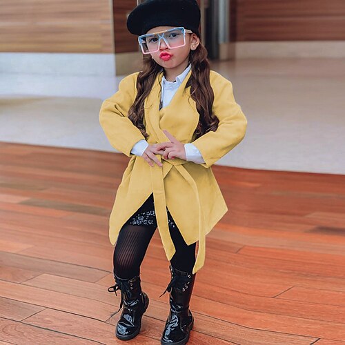 

Toddler Girls' Woolen Coat Solid Color Active Outdoor Coat Outerwear 3-7 Years Winter Light Blue Pink Yellow
