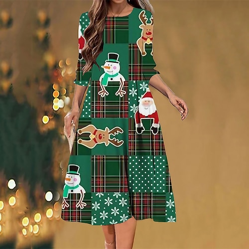 

Women's Christmas Casual Dress Shift Dress Midi Dress Green 3/4 Length Sleeve Color Block Ruched Winter Fall Autumn Fashion Daily 2022 S M L XL XXL 3XL