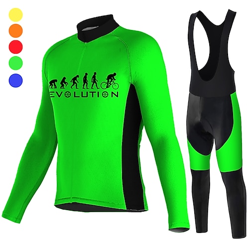 

21Grams Men's Cycling Jersey with Bib Tights Long Sleeve Mountain Bike MTB Road Bike Cycling Green Blue Yellow Graphic Bike Quick Dry Moisture Wicking Spandex Sports Graphic Clothing Apparel